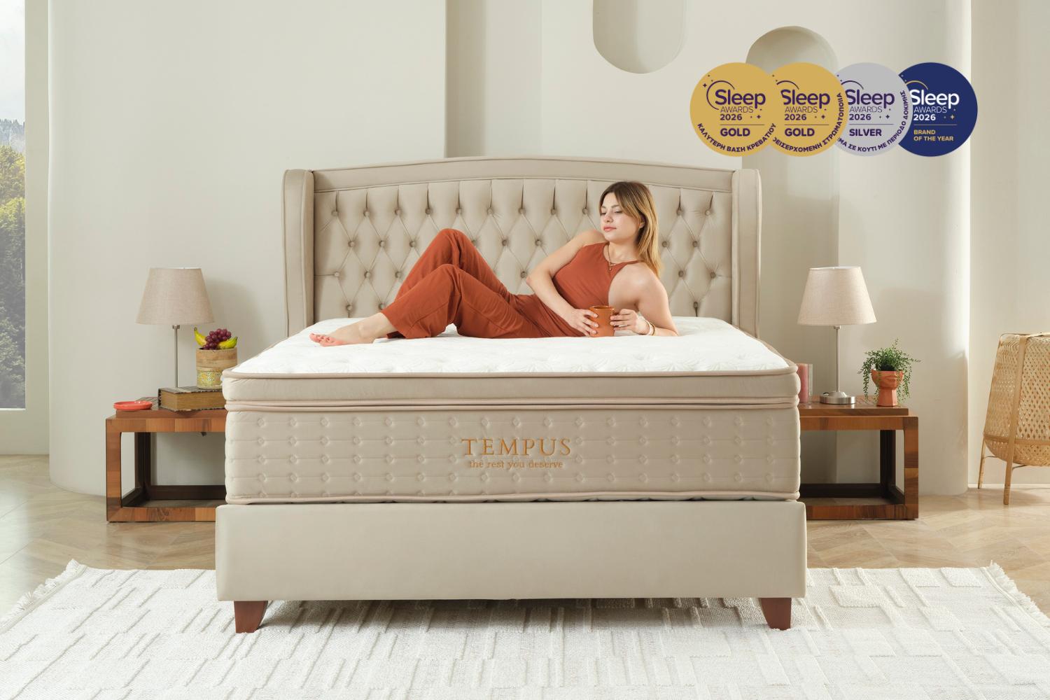 Κρεβάτι JOYREST Empire με στρώμα Tempus σε υπνοδωμάτιο
